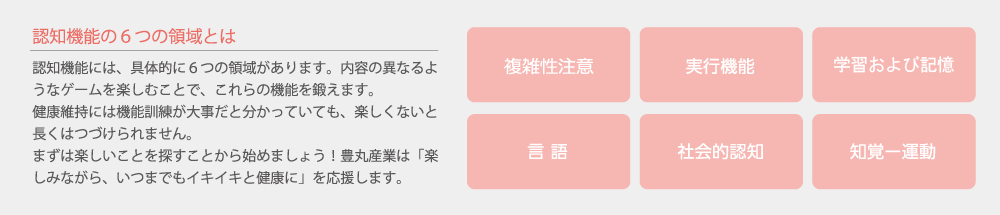 認知機能の6つの領域とは、「複雑性注意」「実行機能」「学習」「言語」「社会的認知」「知覚一運動」